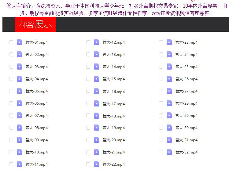 管大宇期权管大讲期权培训视频教程 共32集