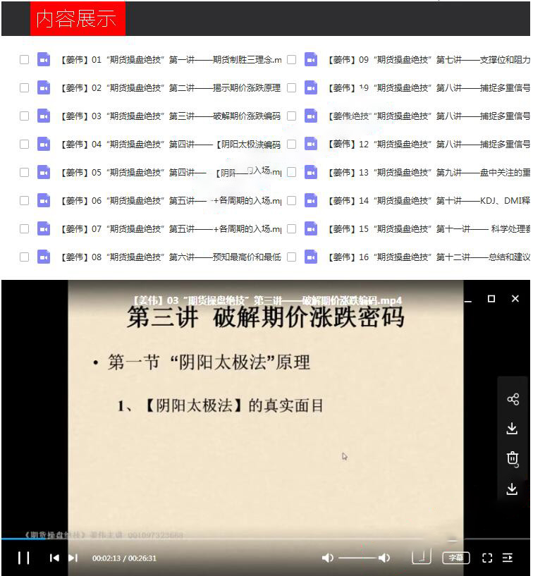 姜伟期货多周期MACD培训视频课程 期货操盘绝技12节课完整版