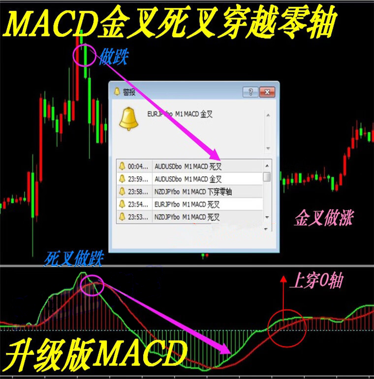 MACD(金叉死叉零轴警报)外汇MT4技术指标黄金原油分析模板