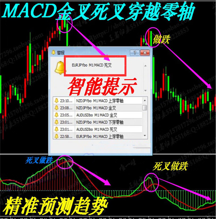 MACD(金叉死叉零轴警报)外汇MT4技术指标黄金原油分析模板