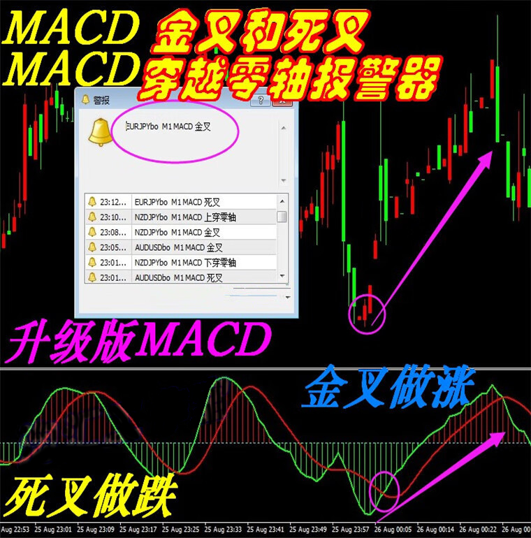 MACD(金叉死叉零轴警报)外汇MT4技术指标黄金原油分析模板