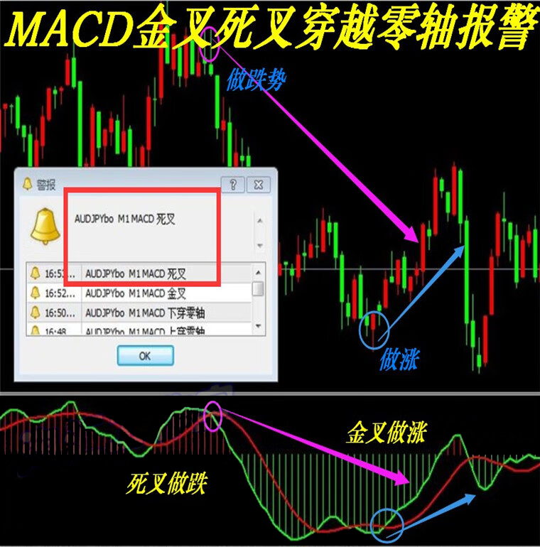 MACD(金叉死叉零轴警报)外汇MT4技术指标黄金原油分析模板